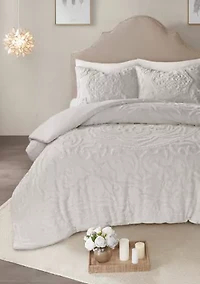 Laetitia 3 Piece Tufted Cotton Chenille Medallion Duvet Cover Set