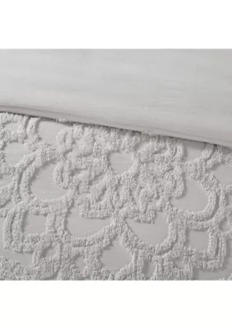 Laetitia 3 Piece Tufted Cotton Chenille Medallion Duvet Cover Set