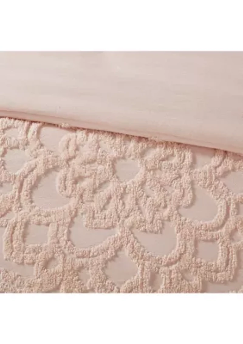 Laetitia 3 Piece Tufted Cotton Chenille Medallion Duvet Cover Set