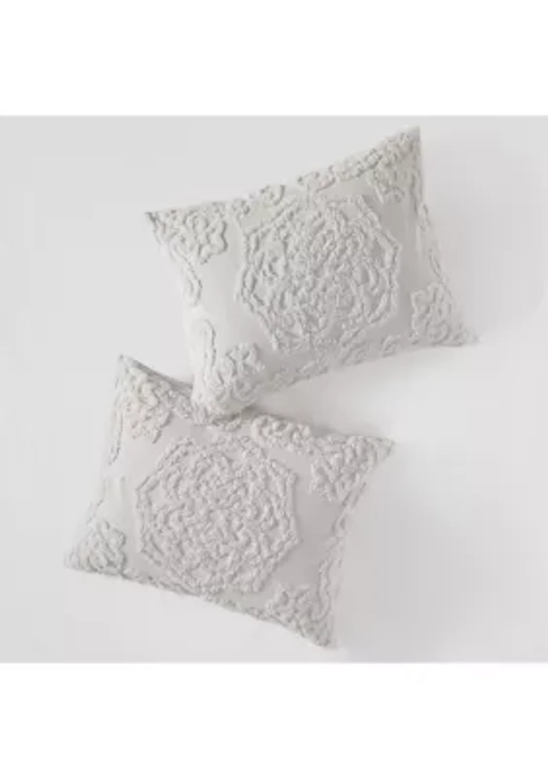 Laetitia 3 Piece Tufted Cotton Chenille Medallion Duvet Cover Set