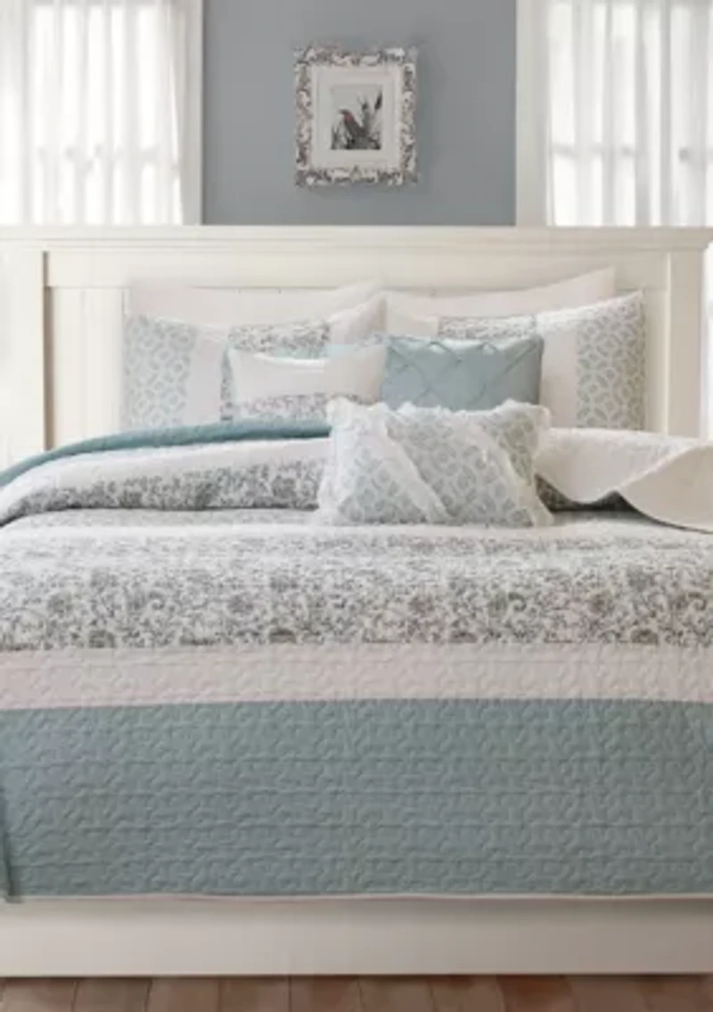 Dawn 6 Piece Cotton Percale Comforter Set with Throw Pillows