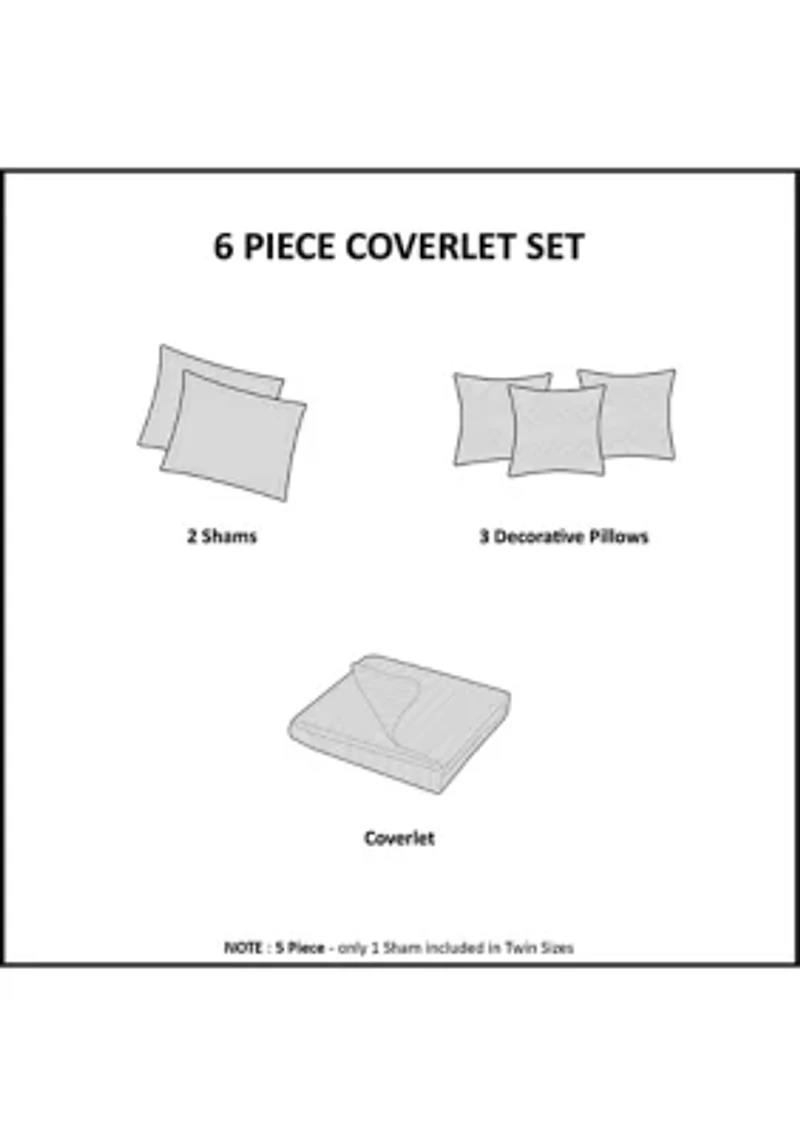 Dawn 6 Piece Cotton Percale Reversible Coverlet Set