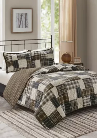 Timber Cotton Reversible Patchwork Print Quilt Set