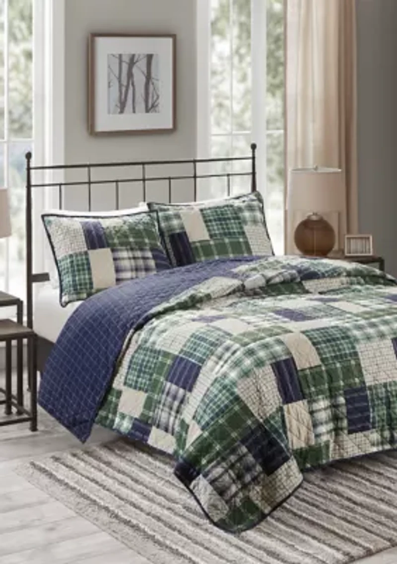 Timber Cotton Reversible Patchwork Print Quilt Set
