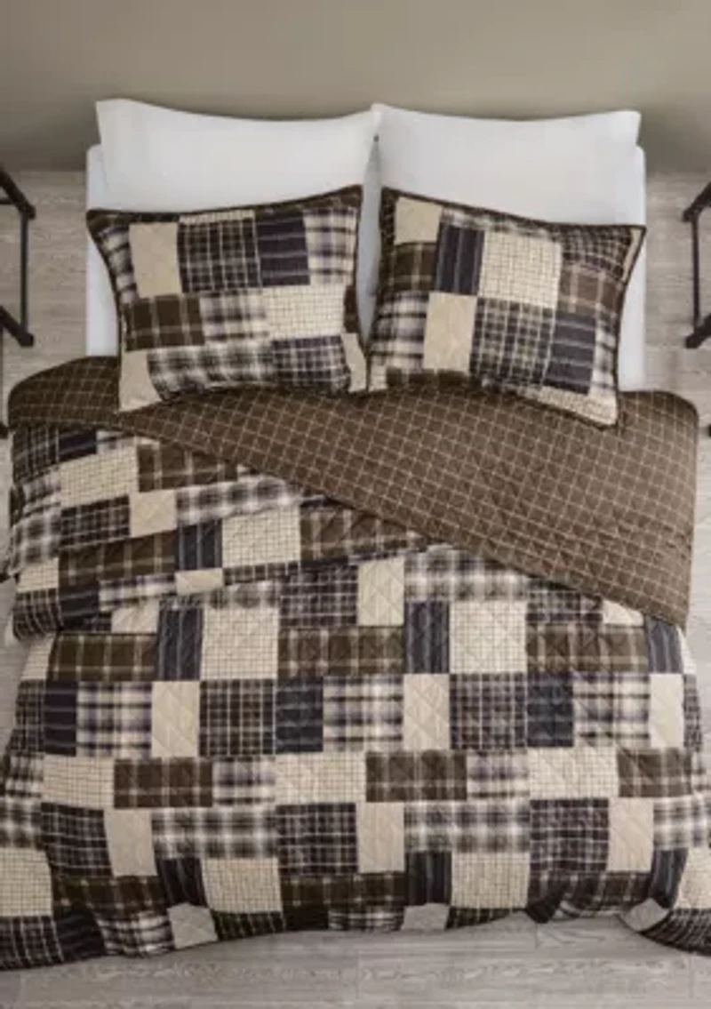 Timber Cotton Reversible Patchwork Print Quilt Set