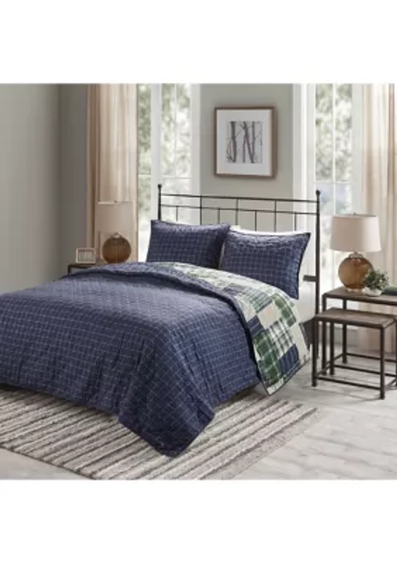 Timber Cotton Reversible Patchwork Print Quilt Set