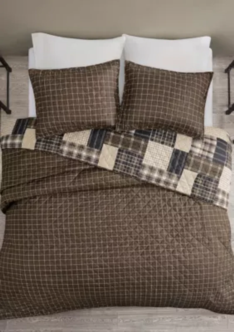 Timber Cotton Reversible Patchwork Print Quilt Set