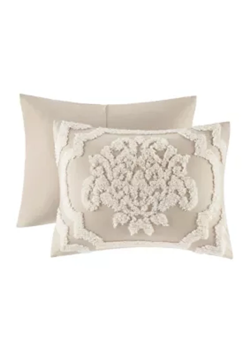 Viola 3 piece Tufted Cotton Chenille Damask Duvet Cover Set