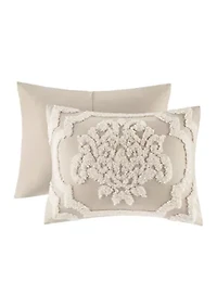 Viola 3 piece Tufted Cotton Chenille Damask Duvet Cover Set