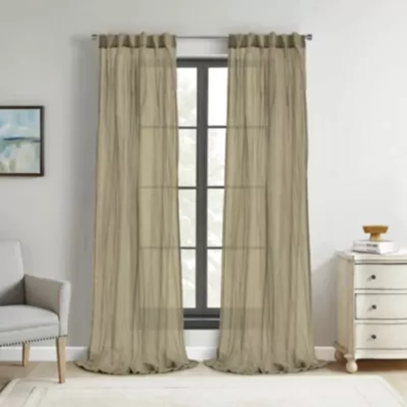 Paloma Sheer Dual Header Curtain Panel 52 x 84 Khaki