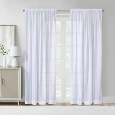 Crushed Sheer Tab Top Curtain Panel 52 x 84 White