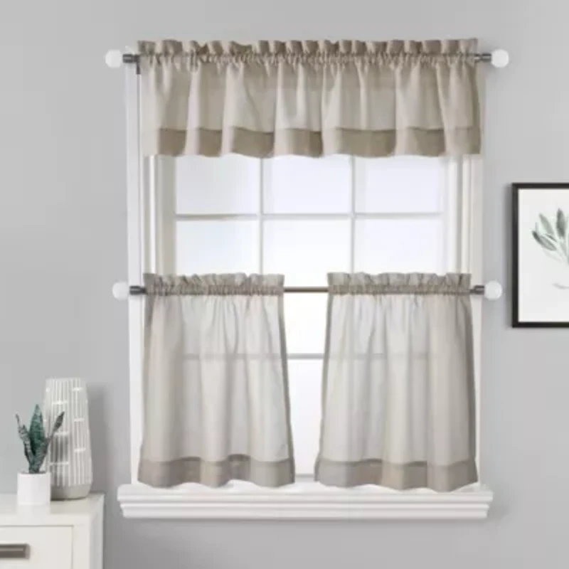 Wickham Sheer Rod Pocket 3 pc Curtain Tiers and Valance Set 52 x 24 in Sand