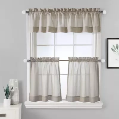 Wickham Sheer Rod Pocket 3 pc Curtain Tiers and Valance Set 52 x 24 in Sand