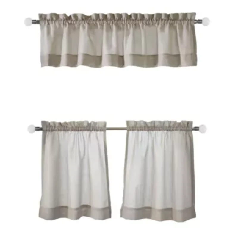 Wickham Sheer Rod Pocket 3 pc Curtain Tiers and Valance Set 52 x 24 in Sand