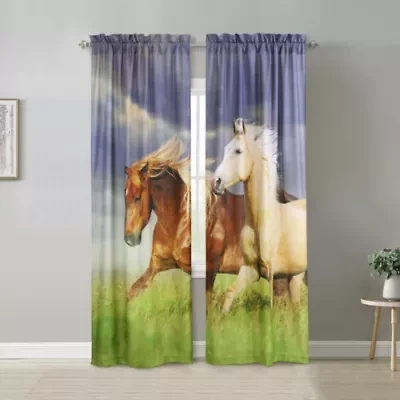 Photo Real Horses Light Filtering Pole Top Curtain Panel Pair each 37 x 84 in Multi