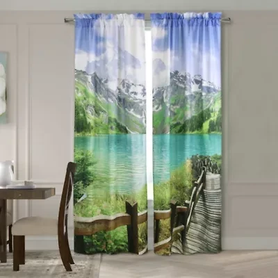 Photo Real Landscape Light Filtering Pole Top Curtain Panel Pair each 37 x 84 in Multi