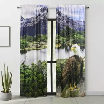 Photo Real Bald Eagle Light Filtering Pole Top Curtain Panel Pair each 37 x 84 in Multi