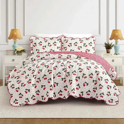 Cherry Scalloped Reversible Quilt Set