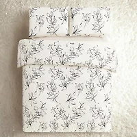 Inked Floral 3-Piece Cotton Sateen Comforter Set