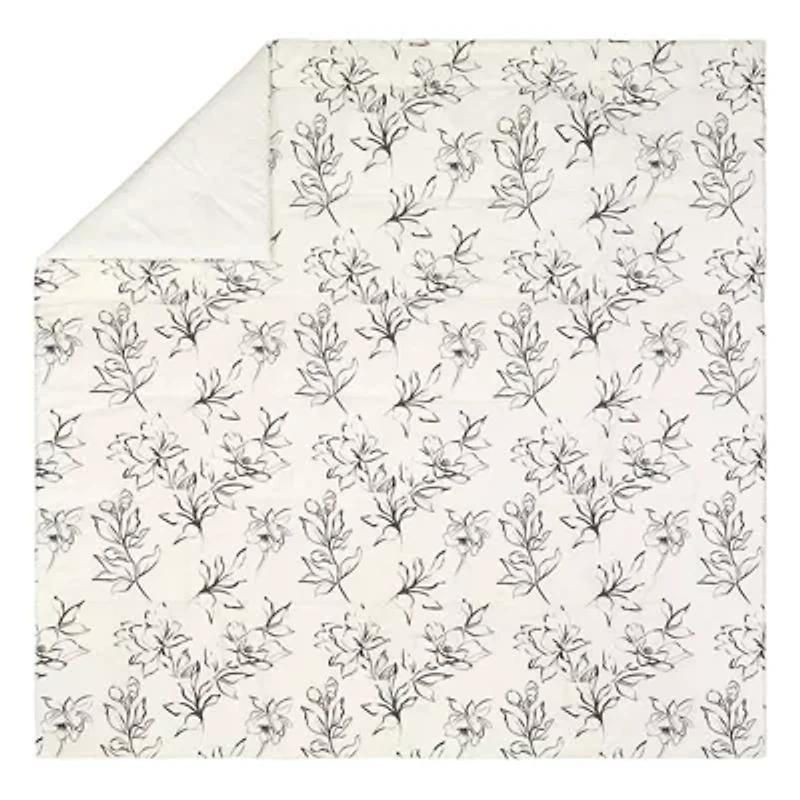 Inked Floral 3-Piece Cotton Sateen Comforter Set