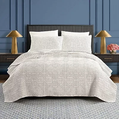 Greek Key 3-Piece Cotton Quilt Set