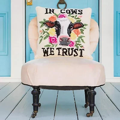 In Cows We Trust Wool Hook Pillow