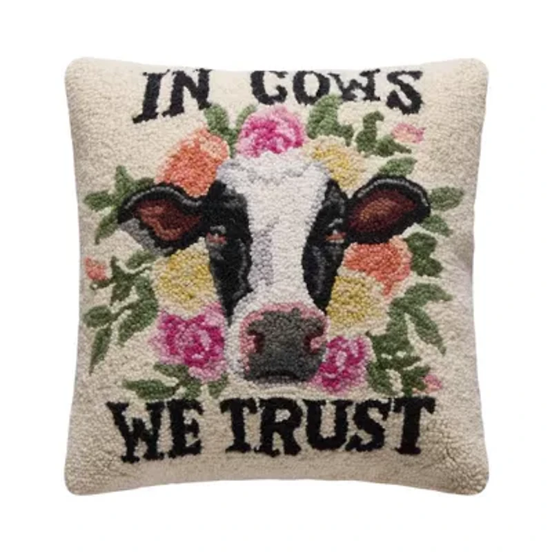 In Cows We Trust Wool Hook Pillow