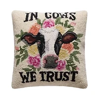 In Cows We Trust Wool Hook Pillow