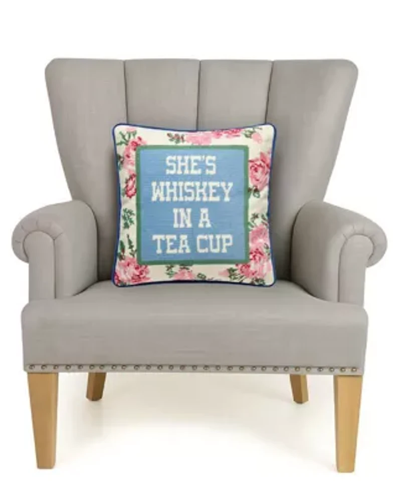 She's Whiskey Embroidered Needlepoint Pillow