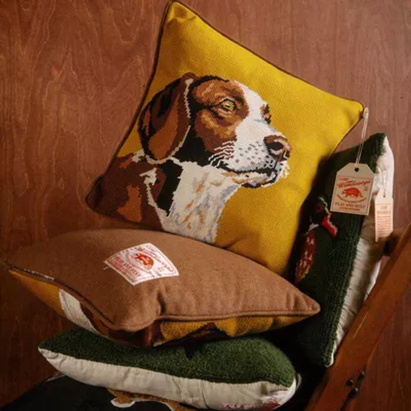 Camp Wandawega Hunting Dog Needlepoint Pillow