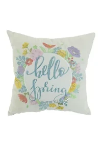 Hello Spring Wreath Throw Pillow