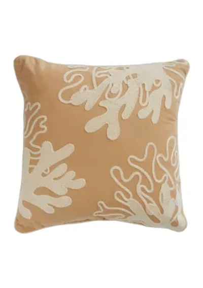 Beige Pillow with Coral Embroidery