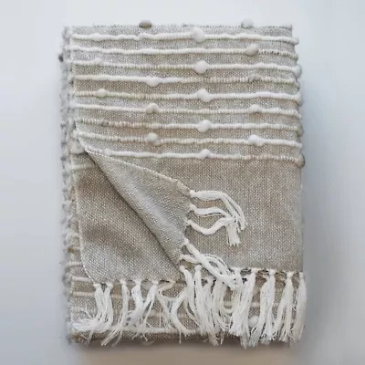 Damara Slub Stripe Tasseled Cotton Blend Throw