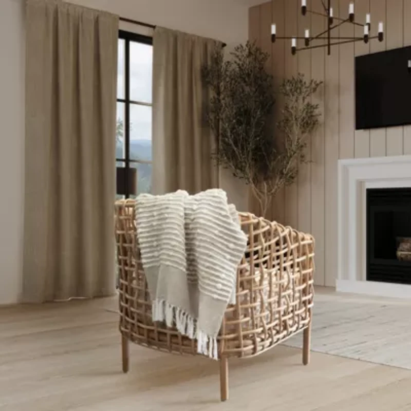 Damara Slub Stripe Tasseled Cotton Blend Throw