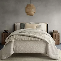 Damara Slub Stripe Tasseled Cotton Blend Throw
