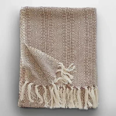 Anella Chevron Stripe Tasseled Cotton Rich Throw