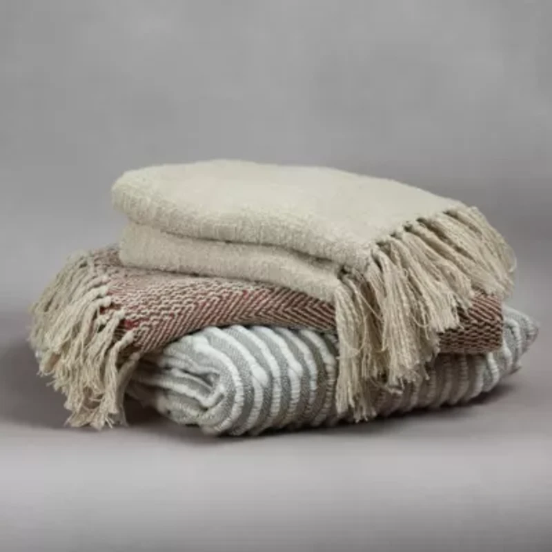 Anella Chevron Stripe Tasseled Cotton Rich Throw