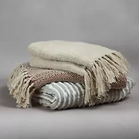 Anella Chevron Stripe Tasseled Cotton Rich Throw