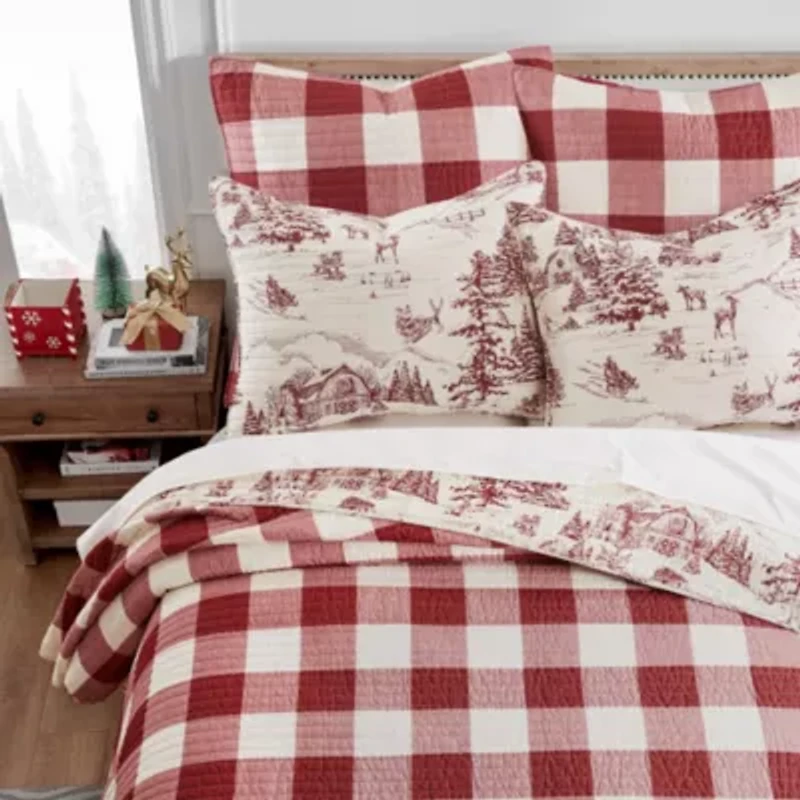 Winter Sleigh Ride Red Quilt Set