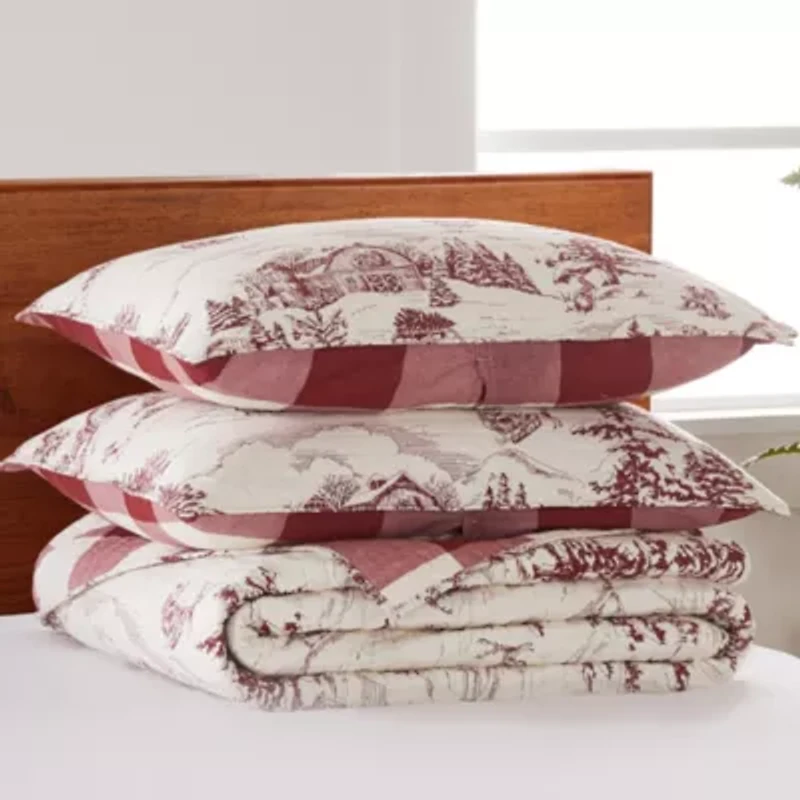 Winter Sleigh Ride Red Quilt Set