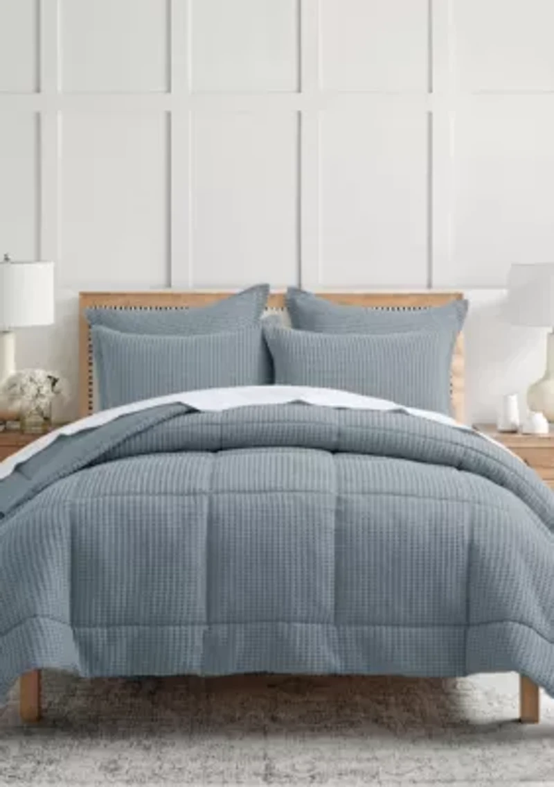 Mills Waffle Slate Blue Comforter Set