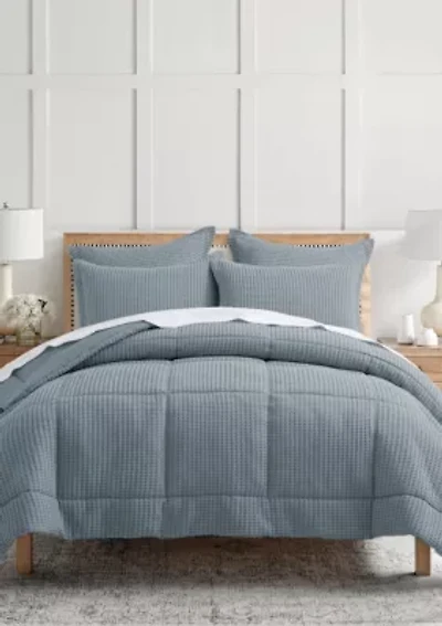 Mills Waffle Slate Blue Comforter Set