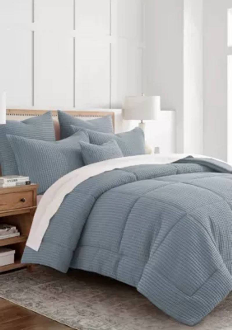 Mills Waffle Slate Blue Comforter Set