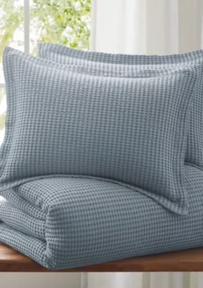 Mills Waffle Forest Green Duvet Set