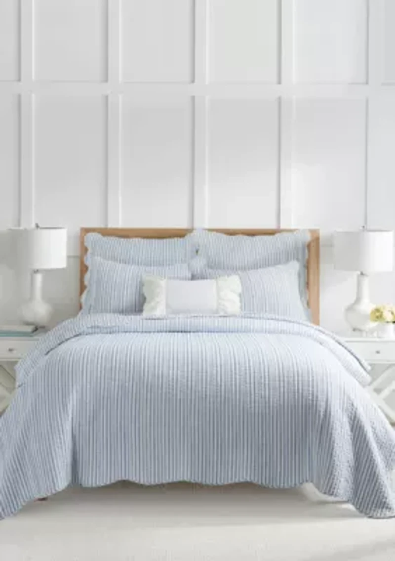 Martha Stripe Blue Quilt Set