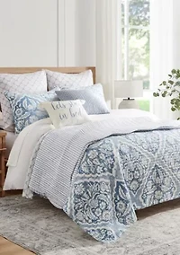 Martha Stripe Blue Quilt Set
