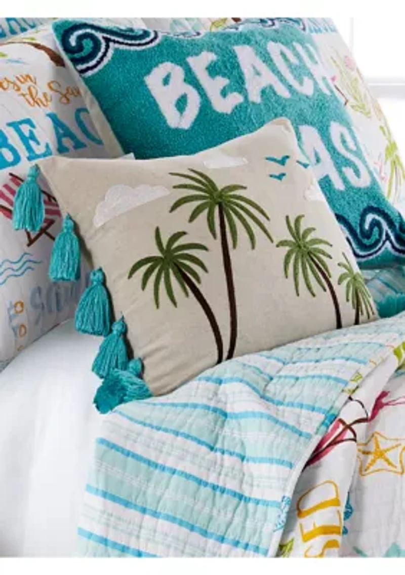 Beach Days Palm Tassel Pillow