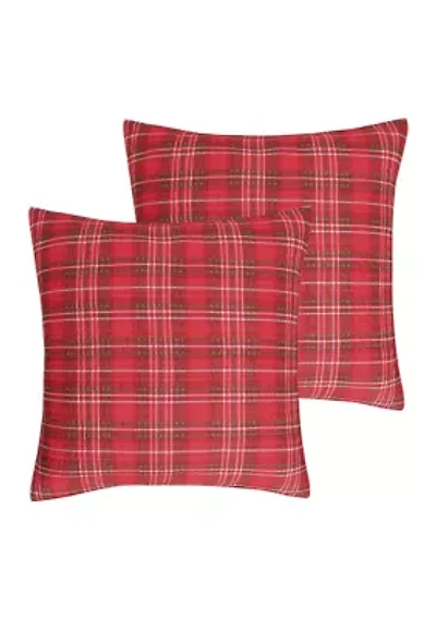 Yuletide Euro Sham Set of Two Quilted Plaid - Red, Green, Cream - Cotton