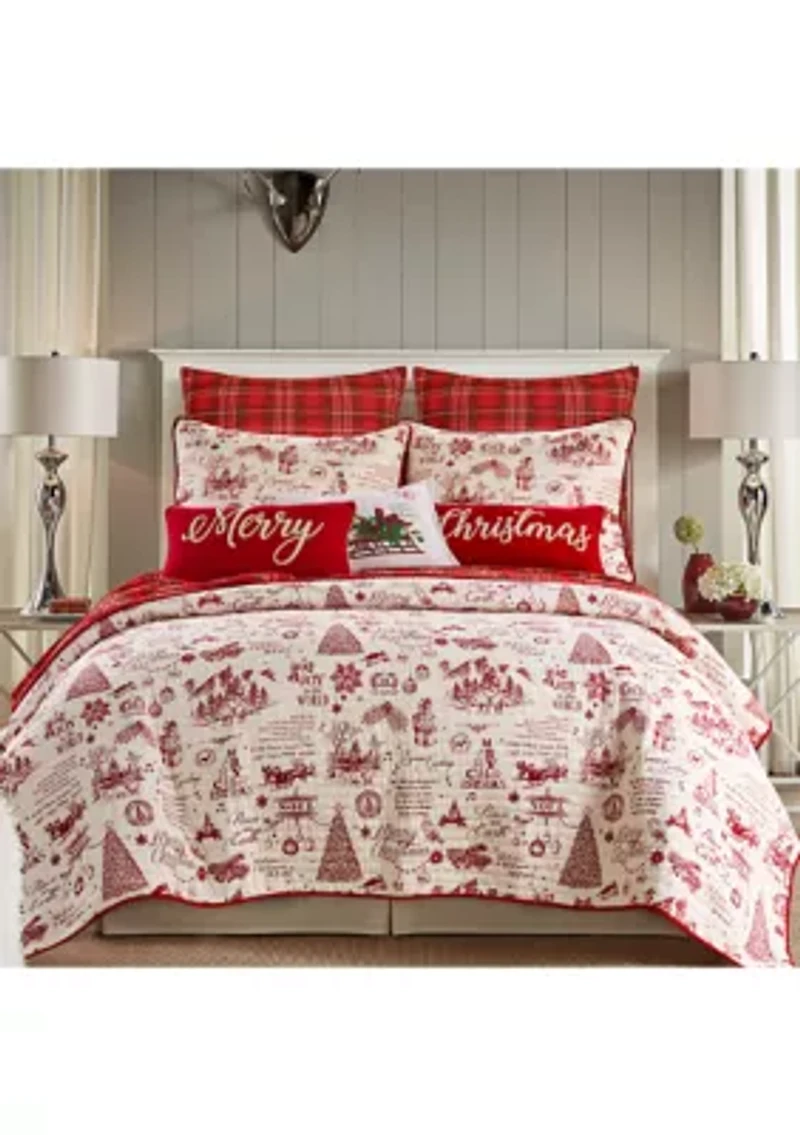 Yuletide Euro Sham Set of Two Quilted Plaid - Red, Green, Cream - Cotton