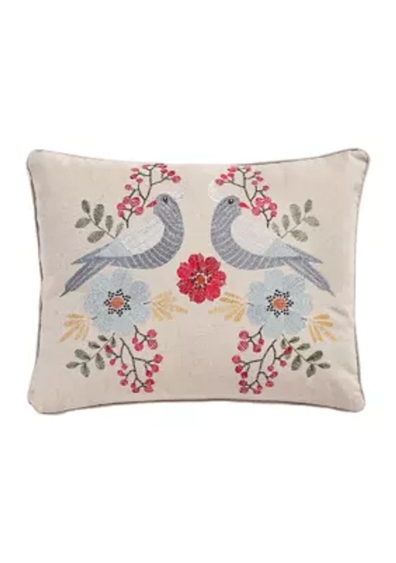 Angelina Linen Bird Embroidered Pillow